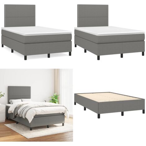 Giroletto a Molle con Materasso Grigio Scuro 120x190cm Tessuto - Materasso a molle - Letto con testiera regolabile