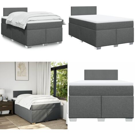 Giroletto a Molle con Materasso Grigio Scuro 120x200 cm Tessuto - Materasso a molle insacchettate - Letto con testiera