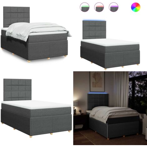 Giroletto a Molle con Materasso Grigio Scuro 120x200 cm Tessuto - Materasso a molle insacchettate - Letto con testiera regolabile