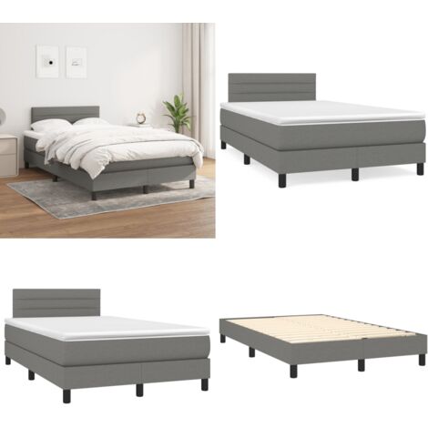 Giroletto a Molle con Materasso Grigio Scuro 120x200 cm Tessuto - Materasso a molle - Letto con testiera regolabile