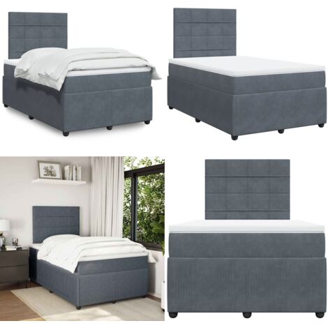 Giroletto a Molle con Materasso Grigio Scuro 120x200 cm Velluto - Materasso a molle insacchettate - Letto a molle