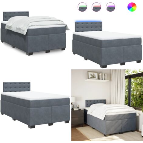 Giroletto a Molle con Materasso Grigio Scuro 120x200 cm Velluto - Materasso a molle insacchettate - Letto con luci a LED
