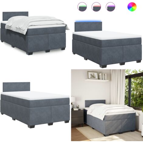 Giroletto a Molle con Materasso Grigio Scuro 120x200 cm Velluto - Materasso a molle insacchettate - Letto con luci a LED