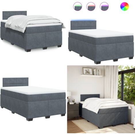 Giroletto a Molle con Materasso Grigio Scuro 120x200 cm Velluto - Materasso a molle insacchettate - Letto con luci a LED
