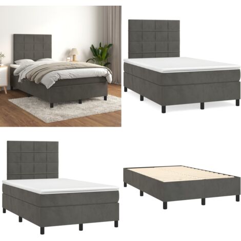 Giroletto a Molle con Materasso Grigio Scuro 120x200 cm Velluto - Materasso a molle insacchettato - Letto con testiera regolabile