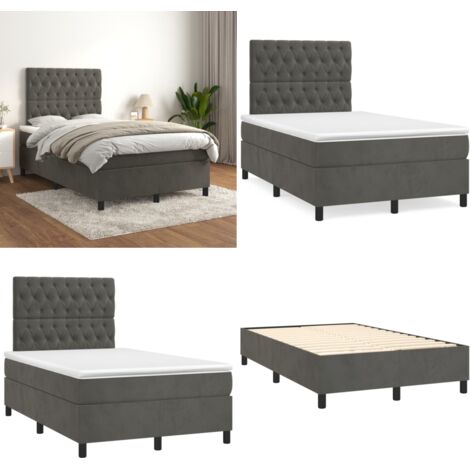 Giroletto a Molle con Materasso Grigio Scuro 120x200 cm Velluto - Materasso a molle insacchettato - Letto con testiera regolabile