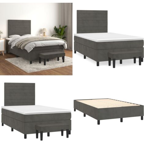 Giroletto a Molle con Materasso Grigio Scuro 120x200 cm Velluto - Materasso a molle - Letto con testiera regolabile