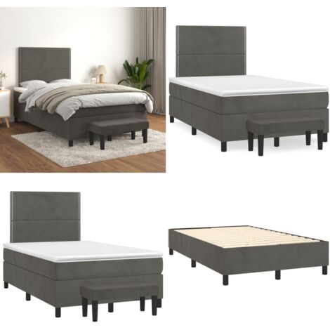 Giroletto a Molle con Materasso Grigio Scuro 120x200 cm Velluto - Materasso a molle - Letto con testiera regolabile