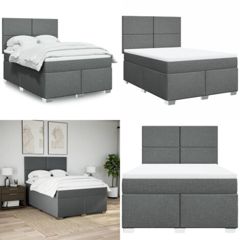 Giroletto a Molle con Materasso Grigio Scuro 140x190 cm Tessuto - Materasso a molle insacchettate - Letto a molle
