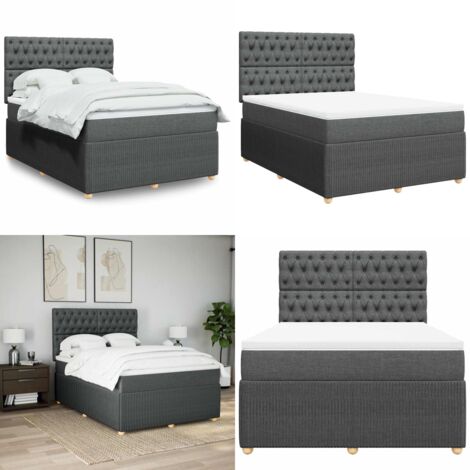 Giroletto a Molle con Materasso Grigio Scuro 140x190 cm Tessuto - Materasso a molle insacchettate - Letto a molle