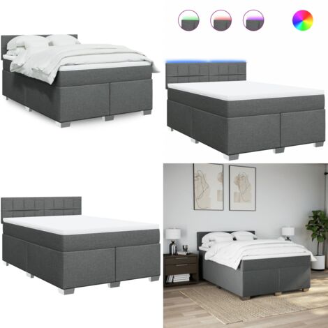 Giroletto a Molle con Materasso Grigio Scuro 140x190 cm Tessuto - Materasso a molle insacchettate - Letto con luci LED