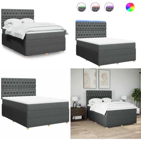 Giroletto a Molle con Materasso Grigio Scuro 140x190 cm Tessuto - Materasso a molle insacchettate - Letto con luci LED