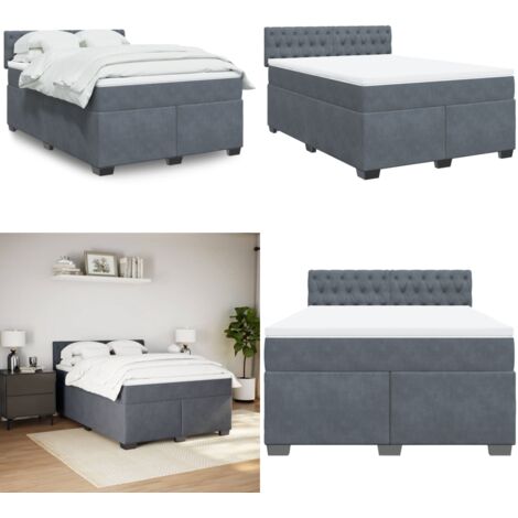 Giroletto a Molle con Materasso Grigio Scuro 140x190 cm Velluto - Materasso a molle insacchettate - Letto a molle