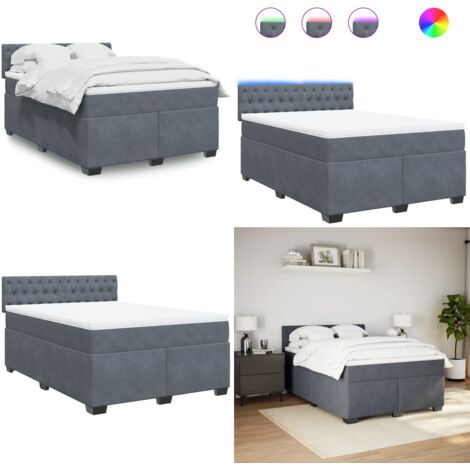 Giroletto a Molle con Materasso Grigio Scuro 140x190 cm Velluto - Materasso a molle insacchettate - Letto con luci LED