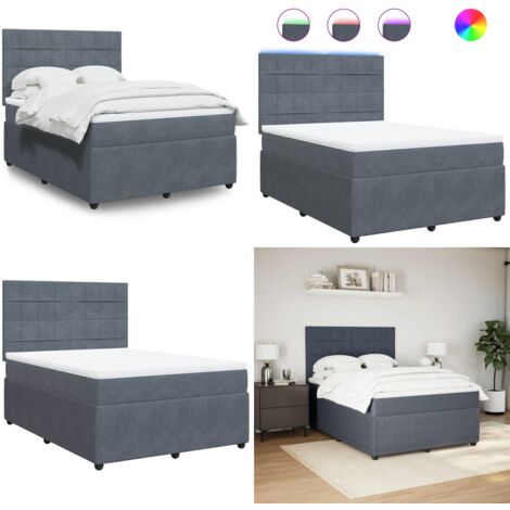 Giroletto a Molle con Materasso Grigio Scuro 140x190 cm Velluto - Materasso a molle insacchettate - Letto con luci LED
