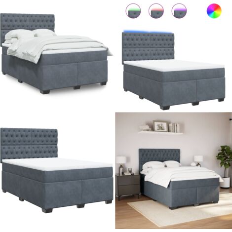 Giroletto a Molle con Materasso Grigio Scuro 140x190 cm Velluto - Materasso a molle insacchettate - Letto con testiera regolabile