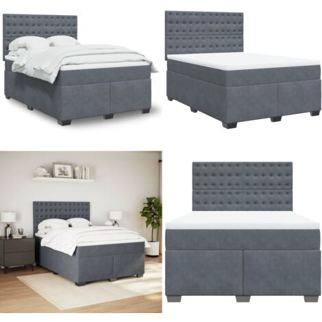 Giroletto a Molle con Materasso Grigio Scuro 140x190 cm Velluto - Materasso a molle insacchettate - Testiera regolabile