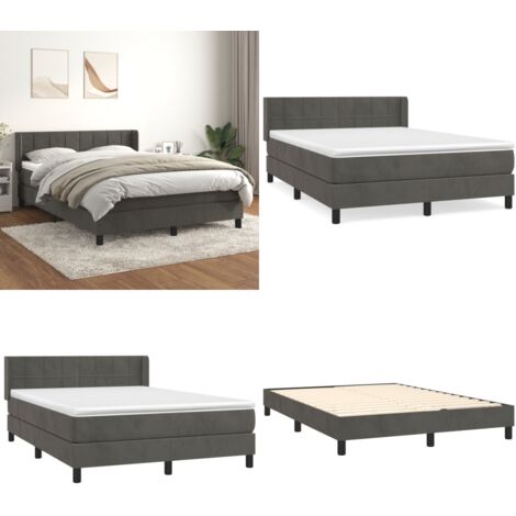 Giroletto a Molle con Materasso Grigio Scuro 140x190 cm Velluto - Materasso a molle insacchettato - Letto con testiera regolabile