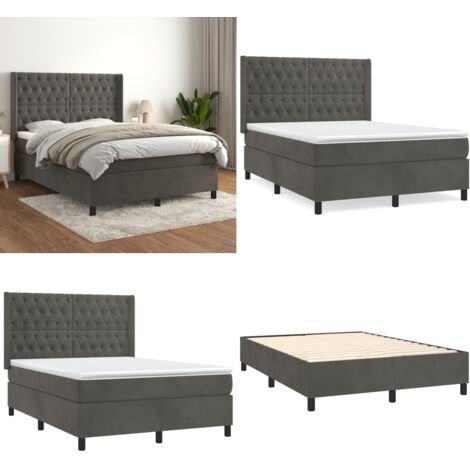 Giroletto a Molle con Materasso Grigio Scuro 140x190 cm Velluto - Materasso a molle insacchettato - Letto con testiera regolabile