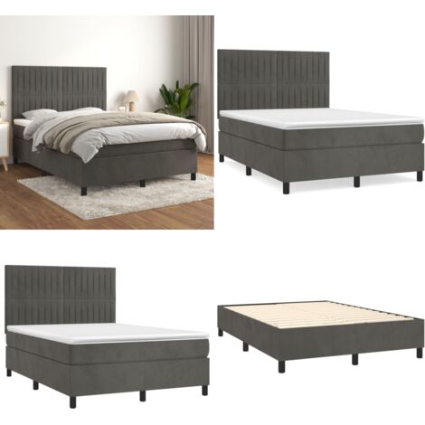 Giroletto a Molle con Materasso Grigio Scuro 140x190 cm Velluto - Materasso a molle insacchettato - Letto con testiera regolabile