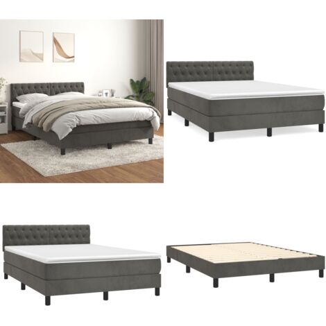 Giroletto a Molle con Materasso Grigio Scuro 140x190 cm Velluto - Materasso a molle insacchettato - Letto con testiera regolabile