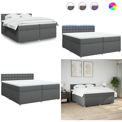 Giroletto a Molle con Materasso Grigio Scuro 200x200 cm Tessuto - Materasso a molle insacchettate - Letto con luci a LED