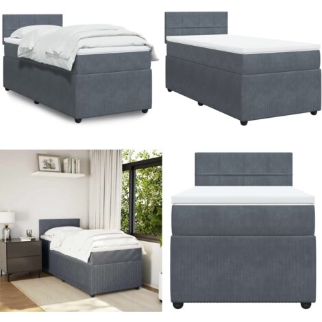 Giroletto a Molle con Materasso Grigio Scuro 80x200 cm Velluto - Materasso a molle insacchettate - Letto a molle