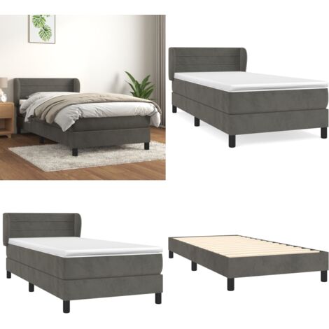 Giroletto a Molle con Materasso Grigio Scuro 80x200 cm Velluto - Materasso a molle - Letto con testiera regolabile