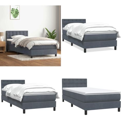 Giroletto a Molle con Materasso Grigio Scuro 80x210 cm Velluto - Materasso a molle insacchettate - Letto con testiera
