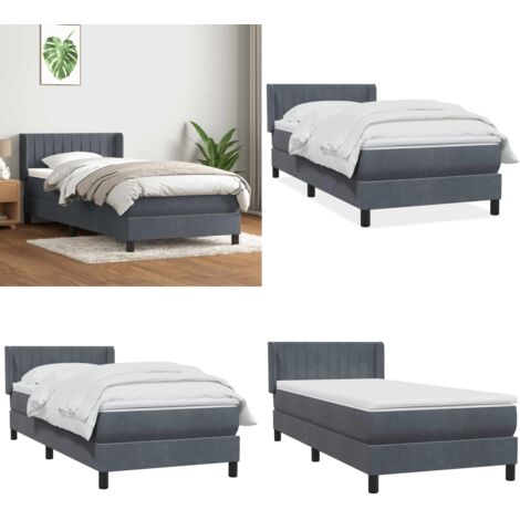 Giroletto a Molle con Materasso Grigio Scuro 80x210 cm Velluto - Materasso a molle insacchettate - Letto con testiera