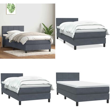 Giroletto a Molle con Materasso Grigio Scuro 80x210 cm Velluto - Materasso a molle insacchettate - Testiera regolabile