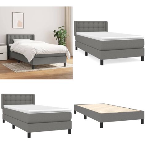 Giroletto a Molle con Materasso Grigio Scuro 90x190 cm Tessuto - Materasso a molle - Letto con testiera regolabile