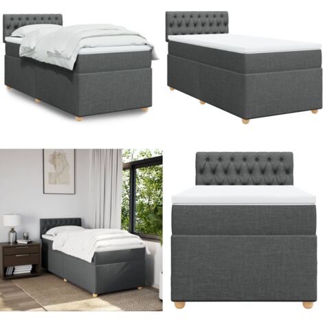 Giroletto a Molle con Materasso Grigio Scuro 90x200 cm Tessuto - Materasso a molle insacchettate - Letto a molle
