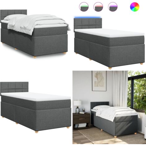Giroletto a Molle con Materasso Grigio Scuro 90x200 cm Tessuto - Materasso a molle insacchettate - Letto con luci LED