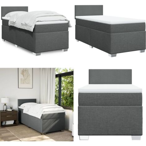 Giroletto a Molle con Materasso Grigio Scuro 90x200 cm Tessuto - Materasso a molle insacchettate - Letto con testiera