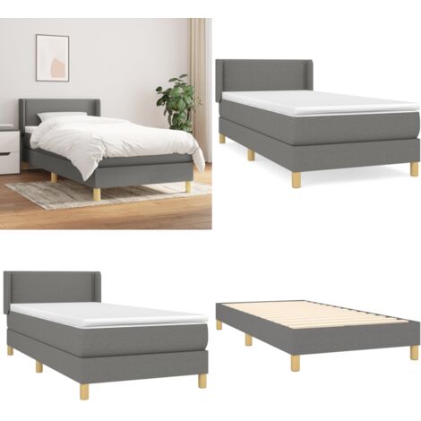 Giroletto a Molle con Materasso Grigio Scuro 90x200 cm Tessuto - Materasso a molle - Letto con testiera regolabile