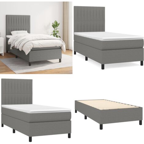 Giroletto a Molle con Materasso Grigio Scuro 90x200 cm Tessuto - Materasso a molle - Letto con testiera regolabile