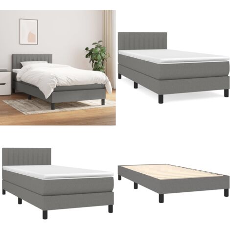 Giroletto a Molle con Materasso Grigio Scuro 90x200 cm Tessuto - Materasso a molle - Letto con testiera regolabile