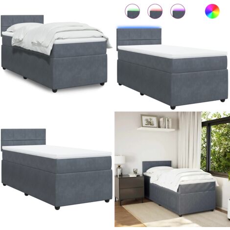 Giroletto a Molle con Materasso Grigio Scuro 90x200 cm Velluto - Materasso a molle insacchettate - Letto con testiera
