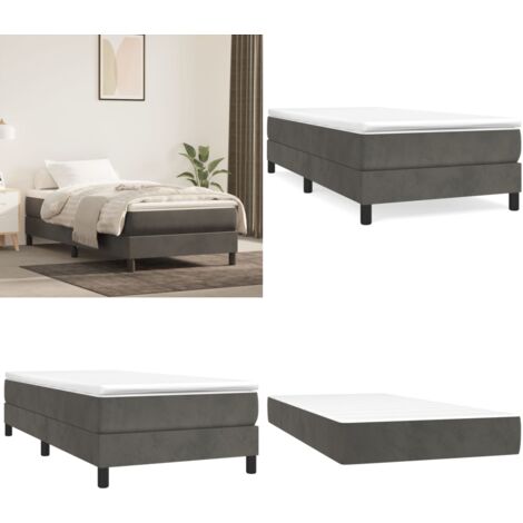 Giroletto a Molle con Materasso Grigio Scuro 90x200 cm Velluto - Materasso a molle - Letto con materasso