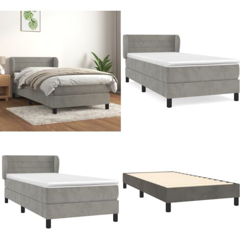 Giroletto a Molle con Materasso Grigio Scuro 90x200 cm Velluto - Materasso a molle - Letto con testiera regolabile