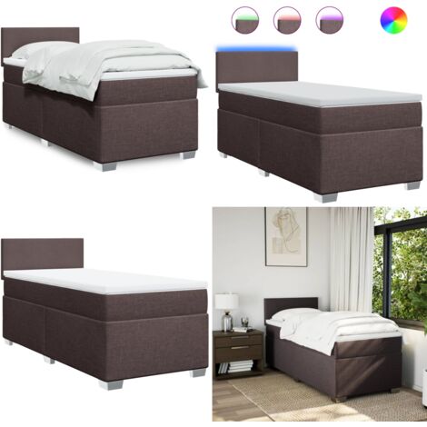 Giroletto a Molle con Materasso Marrone Scuro 100x200cm Tessuto - Materasso a molle insacchettate - Letto con luci LED