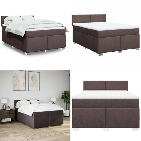 Giroletto a Molle con Materasso Marrone Scuro 140x190cm Tessuto - Materasso a molle insacchettate - Letto con testiera