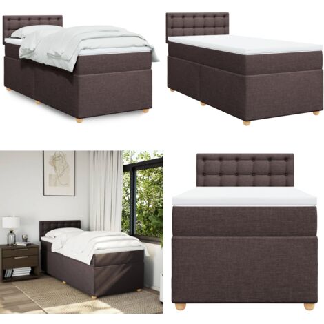 Giroletto a Molle con Materasso Marrone Scuro 90x200 cm Tessuto - Materasso a molle insacchettate - Letto a molle