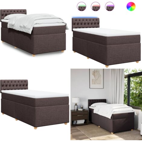 Giroletto a Molle con Materasso Marrone Scuro 90x200 cm Tessuto - Materasso a molle insacchettate - Letto con luci LED
