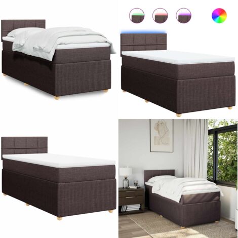 Giroletto a Molle con Materasso Marrone Scuro 90x200 cm Tessuto - Materasso a molle insacchettate - Letto con luci LED