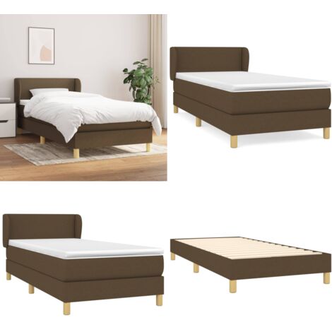 Giroletto a Molle con Materasso Marrone Scuro 90x200 cm Tessuto - Materasso a molle insacchettate - Letto con testiera regolabile