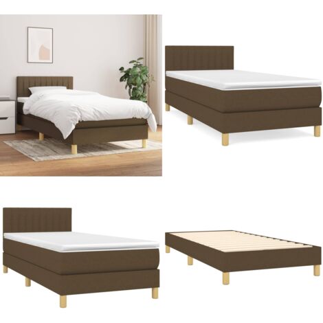 Giroletto a Molle con Materasso Marrone Scuro 90x200 cm Tessuto - Materasso a molle - Letto con testiera regolabile