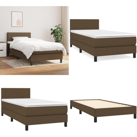 Giroletto a Molle con Materasso Marrone Scuro 90x200 cm Tessuto - Materasso a molle - Letto con testiera regolabile