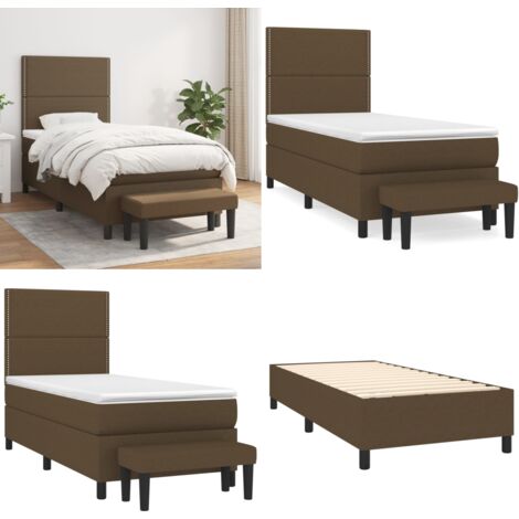 Giroletto a Molle con Materasso Marrone Scuro 90x200 cm Tessuto - Materasso a molle - Letto con testiera regolabile